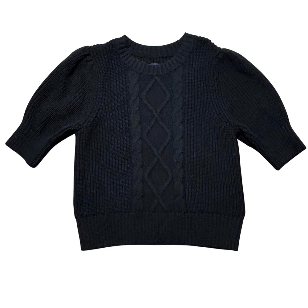 Gap Womens Black Cable Knit Puff Sleeve Sweater Top Size M